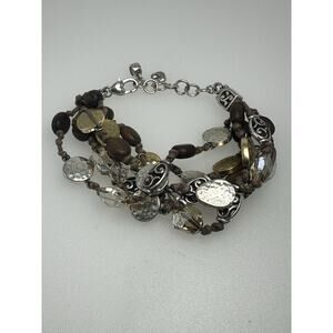 Brighton Riviera Brown Corded Brushed Gold Silver Bracelet 6.5” - 8”